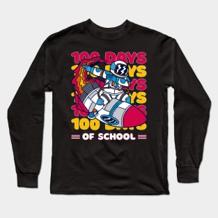 100 days of school typography featuring Astronauts dabbing on a rocket #3 Long Sleeve T-Shirt